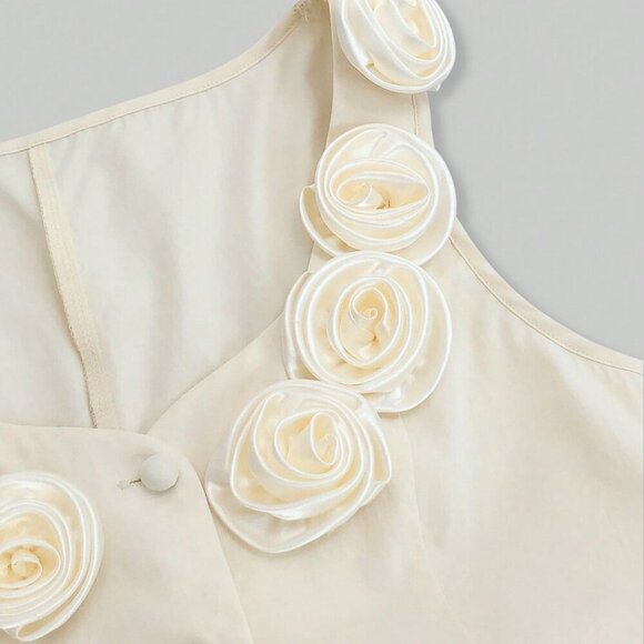 Women's Elegant 3d Floral Decor Front Button down Sexy Top - Picture 5 of 8